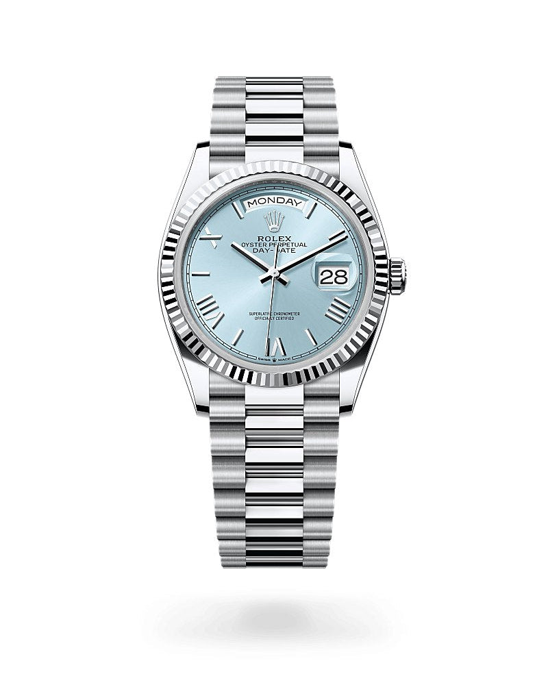 rolex day-date white silver