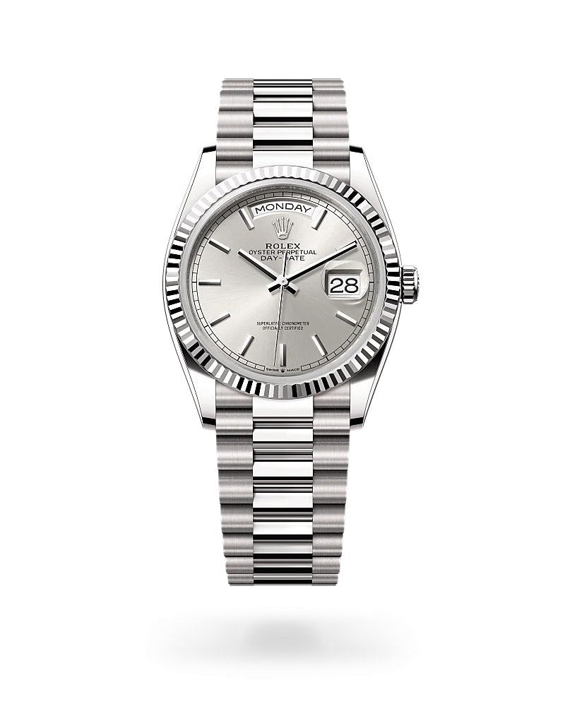 rolex day-date white silver